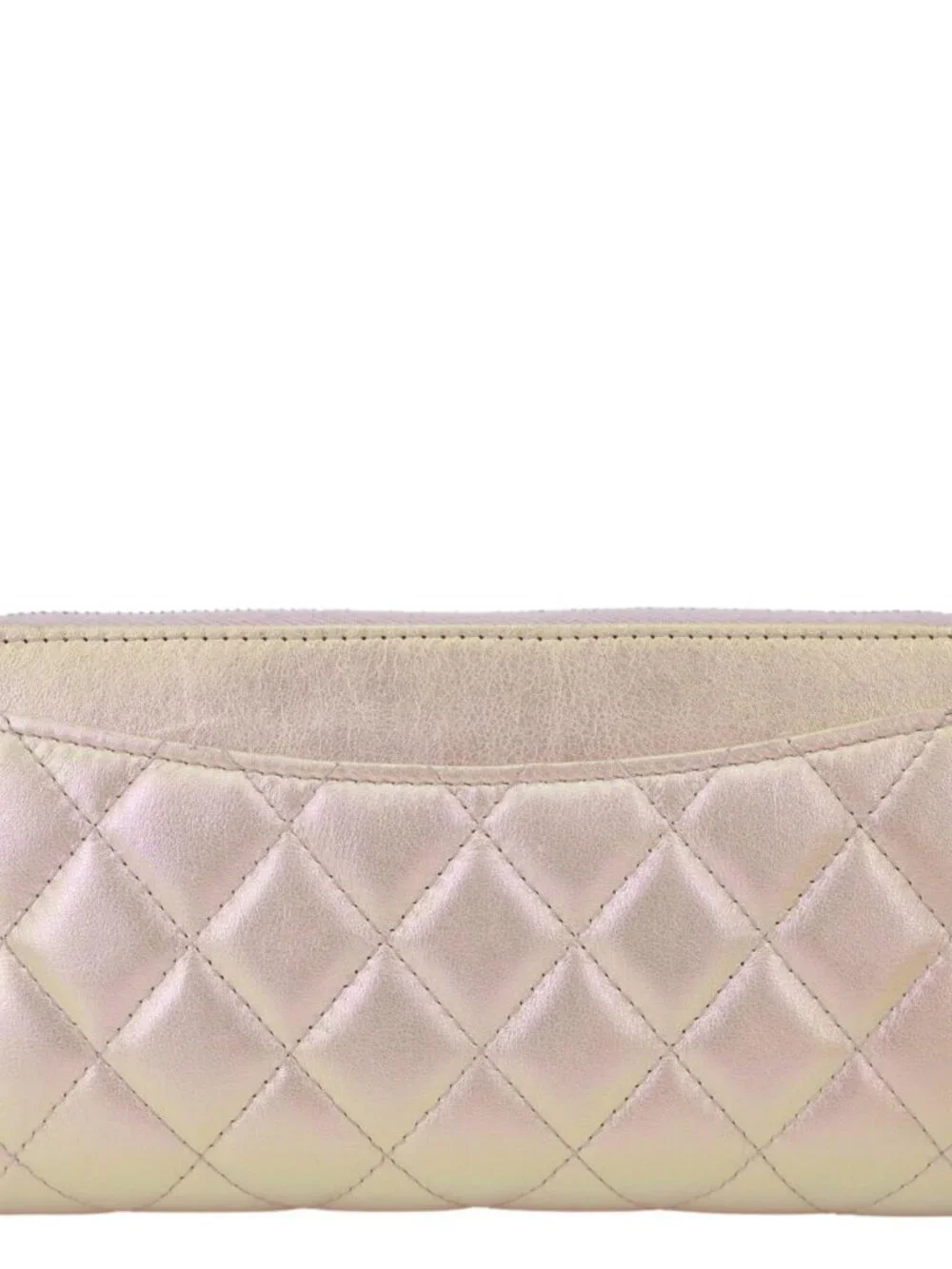 Chanel  Gusset Iridescent Leather Zip Around Wallet Pink
